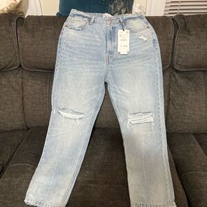 Zara Light Blue Ripped Boyfriend Jeans